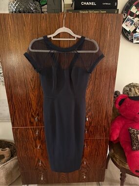 Maggy London Navy Sheer Yoke Midi Dress